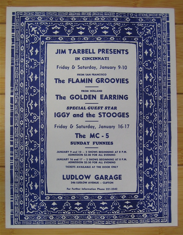 Handbill Golden Earring shows January 09&10, 1970 Cincinatti - Ludlow Garage